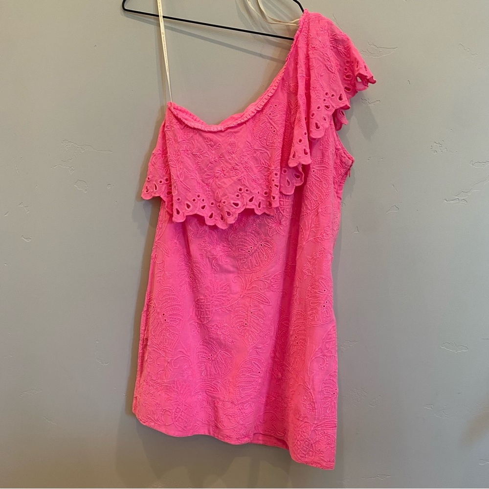 FARM Rio Hot Pink One-Shoulder Eyelet Ruffle Dress - Picture 6 of 9